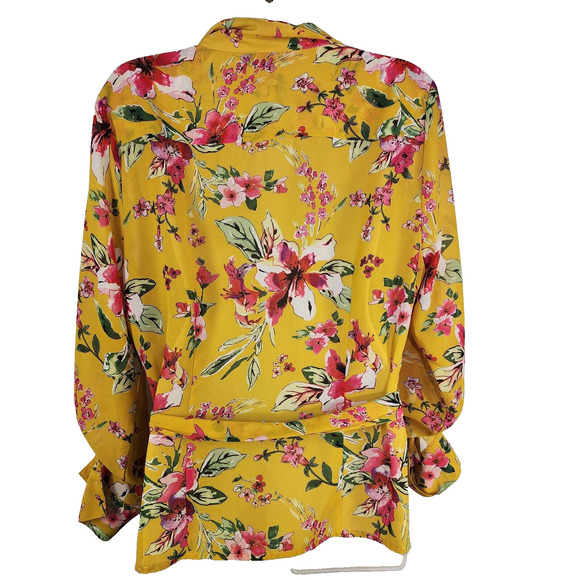 Kut From The Kloth Womens Blouse Large Floral Felicity Wrap Top Tie Waist Yellow - Picture 2 of 10